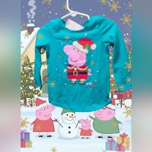 New Girls Peppa Pig Teal Long Sleeve Kids Shirt